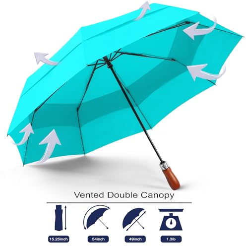 Big Umbrella Foldable Portable 54 Inch Windproof Auto Open for Women (11.Lake Green)