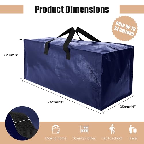 Heavy Duty Moving Bags with Backpack Straps and Strong Handles (Blue / 93 L - 6 pcs - Backpack)