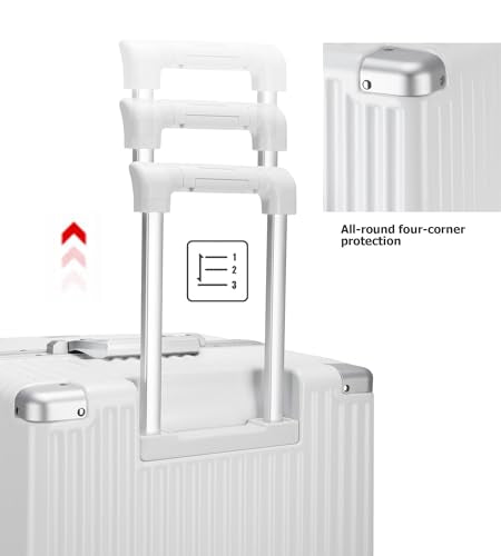 Super Large Aluminum Frame Checked Zipperless Luggage (A1-Ivory White / 26in)