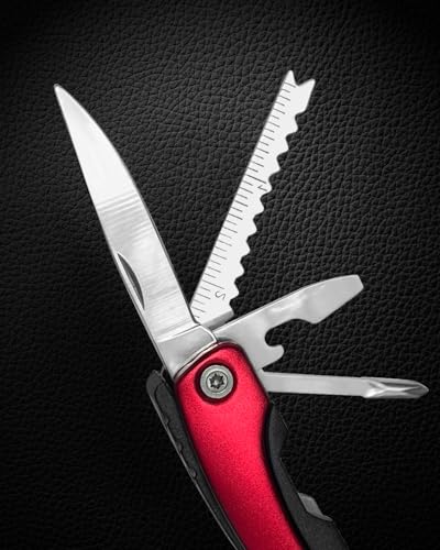 11-in-1 Multitool Pliers - Stainless Steel Pocket Knife with Pliers, Screwdriver & Bottle Opener - Aluminum Handle EDC Knives for Survival, Camping, Hunting, Hiking - Gift for Men Women (Black) (Black)