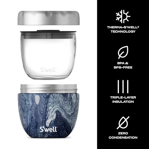12821-H20-H64065 Stainless Steel Bowls - 21.5oz - Azurite Marble Eats - Triple-Layered Vacuum-Insulated Containers Keeps Food Cold for 11 Hours and Hot for 7 - Condensation/ Leak-Free (Azurite / 21.5 ounces)