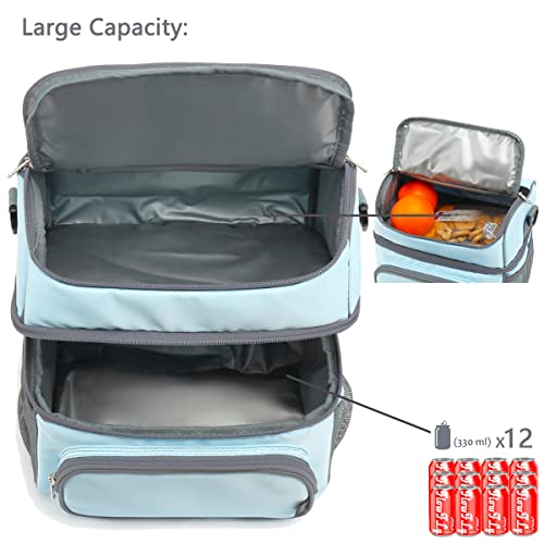 Double Layer Cooler Insulated Lunch Bag Adult Lunch Box Large Tote Bag for Men (Light Sky Blue)
