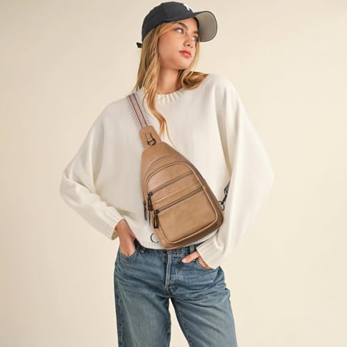 Sling Bag for Women Cross Body Purse Fanny Pack Sling Backpack Vegan Leather Over Shoulder Crossbody Handbag Travel Gifts Tan (Tan)