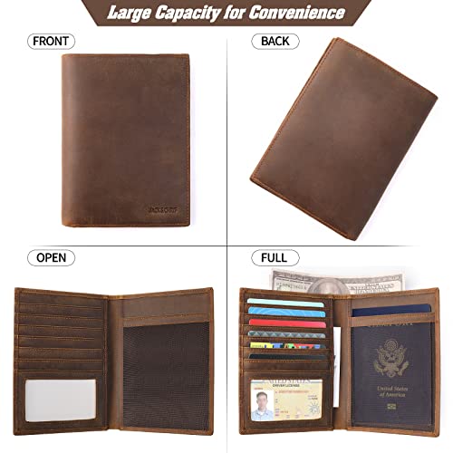 Leather Passport Holder RFID Blocking Passport Travel Wallet Cover Case for Men Women Brown JC17 (JC17-Light Brown)