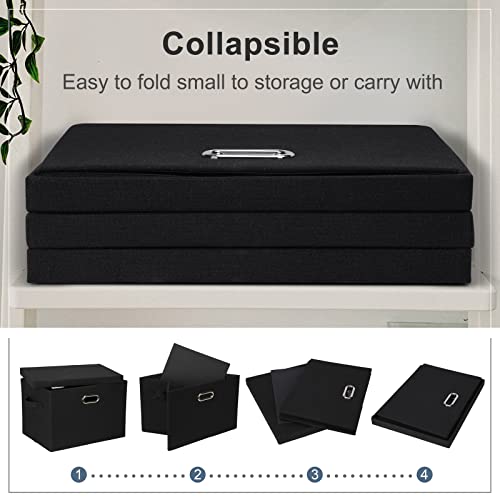 Large 17" 36 Quart Collapsible Stackable Storage Bins with Lids (Black / Large -5 Pack)