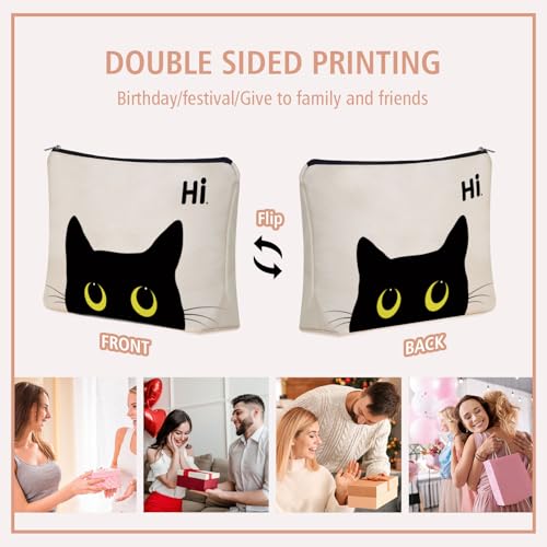 Black Cat Themed Makeup Bag for Teen Girls Women Cat Mom Lover Travel Gifts (Black Cat)