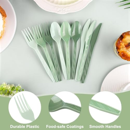 360 Pieces Gradient Sage Green Plastic Cutlery Set (Gradient Sage Green)