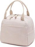 Lunch Bag for Women Men Cute Corduroy Lunch Tote Bags Reusable Insulated Lunch Box Large Capacity Reusable Insulated Cooler for Work Picnic or Travel (Corduroy Khaki-white stripes / 10L)
