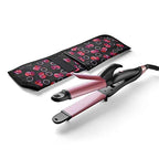 2 in 1 Hair Straightener and Curler, 1 Inch Ceramic Flat Iron & Curling Iron Combo, Mini Travel Dual Voltage 100‑240V, Fast PTC Heating, 360° Swivel Cord, Heat‑Resistant Travel Pouch, Rose Gold