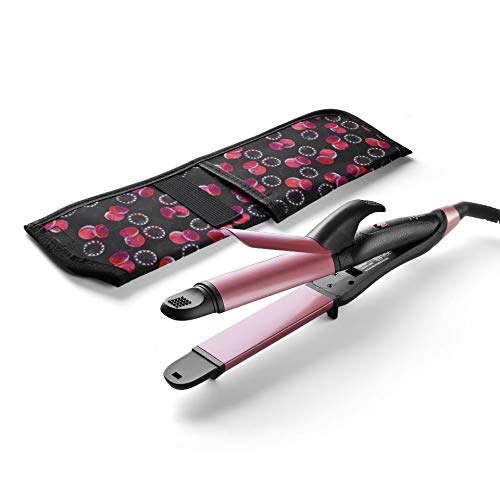 2 in 1 Hair Straightener and Curler, 1 Inch Ceramic Flat Iron & Curling Iron Combo, Mini Travel Dual Voltage 100‑240V, Fast PTC Heating, 360° Swivel Cord, Heat‑Resistant Travel Pouch, Rose Gold
