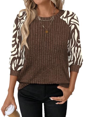 Womens Tops Long Sleeve Shirts Sweaters for Women Fall Teacher Outfits (Small / Brown Apricot)