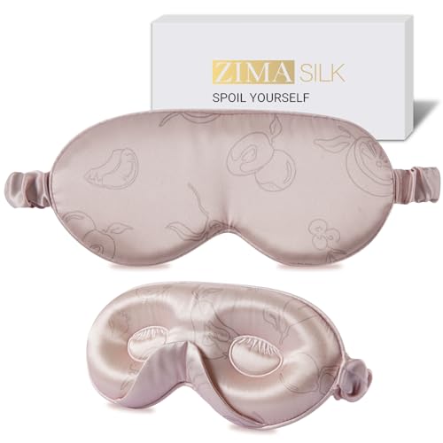Adjustable 3D 22 Momme 100% Mulberry Silk Sleep Mask (Pink - Fruit Line Art / 1 Count (Pack of 1))