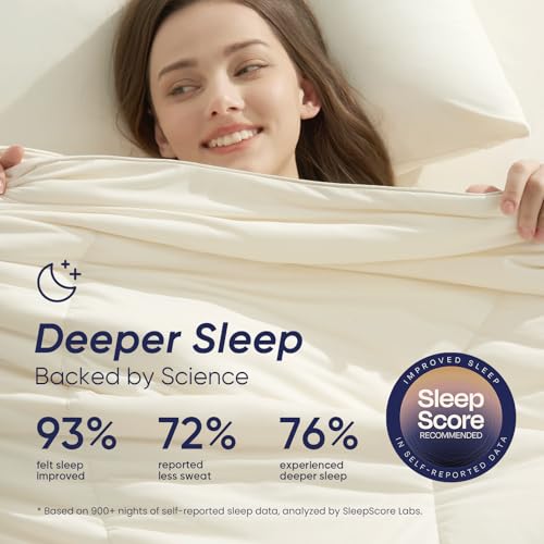 Temperature Regulating Comforter (Snow Ivory With Navy Trim / Premium Queen (90"x90"))