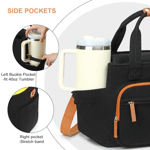 Insulated Lunch Box for Work with Cup Holder (Black Brown / 13L)