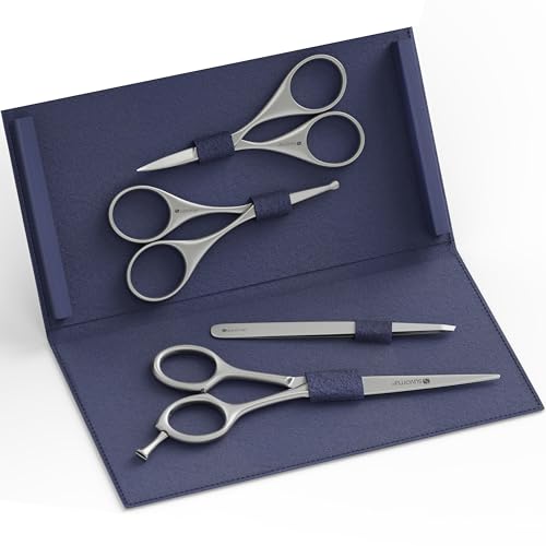 Premium Beard & Mustache Set with Beard scissors for men (5.5" Beard & Mustache Scissors / Dark Blue)
