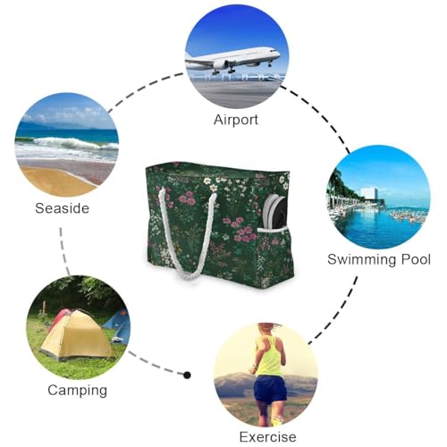 Large Beach Bags Totes Canvas Tote Shoulder Bag Soft Wave Water Resistant Bags for Gym Travel Daily Ocean (Colorful Flowers)