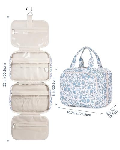 Hanging Toiletry Bag for Women (Y-Little Blue Flower / Medium)
