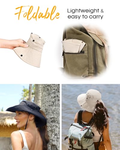 Sun Hats for Women Ponytail Wide Brim Summer Packable Cowboy Hat (One Size / Beige)