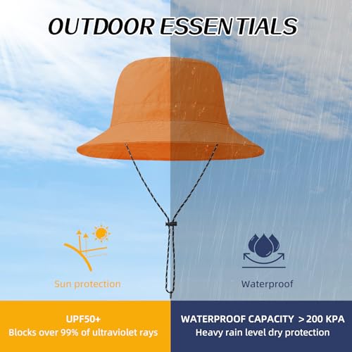 Waterproof Bucket Hats for Woman UPF 50+ Sun Hat Orange (Orange)