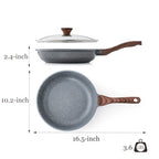 10inch Nonstick Frying Pan Chef's Pan with Glass Lid (Gray Granite / 10 Inch)