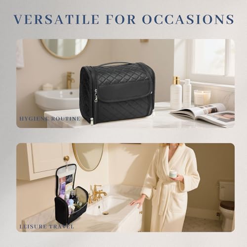 Makeup Bag for Women with Hanging Hook (Black-02)