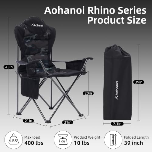 Heavy Duty Camping Chairs for Adults with Cup Holder & Cooler Bag (Camo | 400lbs)