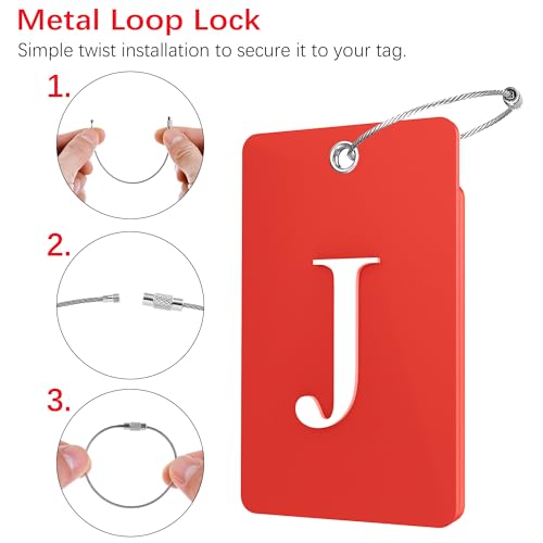 2 Pack Initial Luggage Tags for Suitcases Airplane Travel Essentials (Large J / Red)