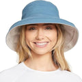 Women's Holiday Sun Hat UPF 50+ (Small-Medium / Blue/Beige)