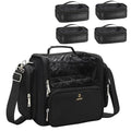 Makeup Brush Bag Extra Large Makeup Brush Case with 4 small bags Professional Makeup Artist Brush Holder Stand Up Organizer for Travel with Adjustable Dividers and Shoulder Strap (Black with 4 Makeup Bags)