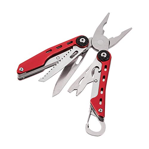 10-in-1 Stainless Steel Multitool for Hiking and Survival Gear with Needlenose Pliers, Wire Cutter, Saw, Safety Lock, Nylon Sheath, Red (10-in-1 / Red)