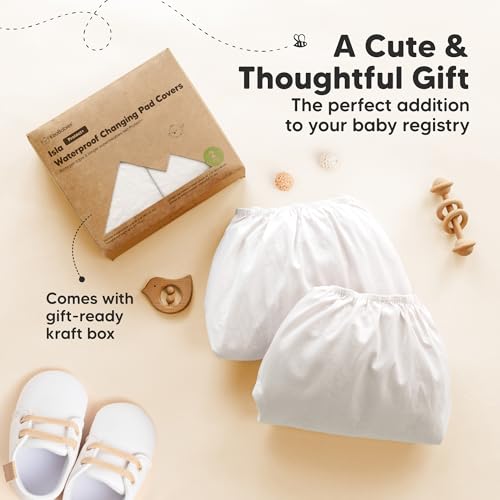 2 Pack Waterproof Changing Pad Covers (Soft White / Waterproof + Viscose derived from Bamboo)