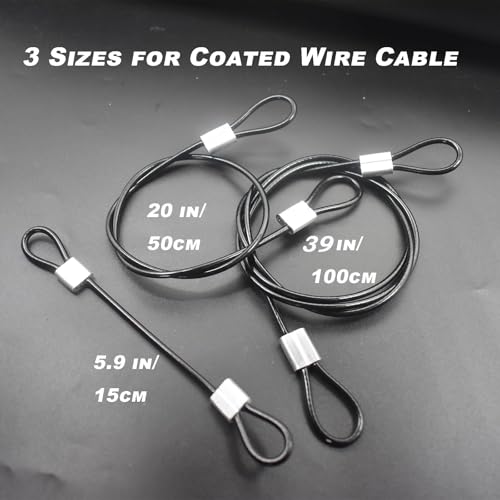 1/8"(3mm) Wire Diam Stainless Steel Cable Eyelets Loops Short Rope Lanyard Safety Tether Chain Lock with Vinyl Coated Cover, 20Pcs 6" Long Red (6 inches - 20 Pcs / Red-A)