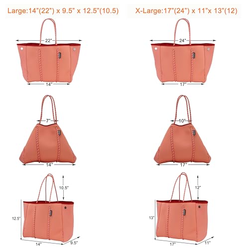 Neoprene Multipurpose Beach Bag Tote with Inner Zipper Pocket (Coral / Large)