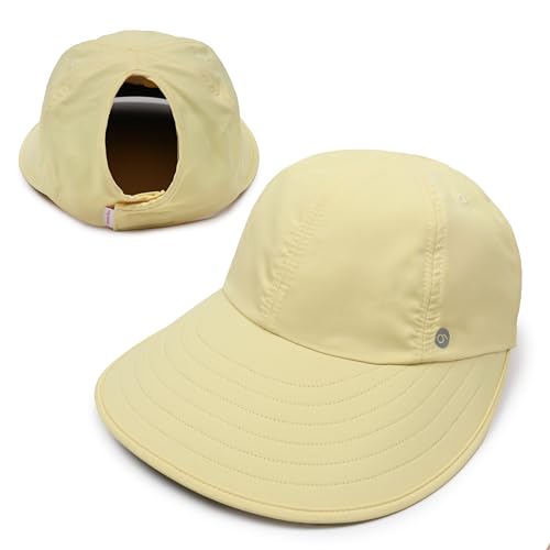 Womens Sunblocker UPF 50 Wide Brim Ponytail Sun Hat (One Size / Lemon)