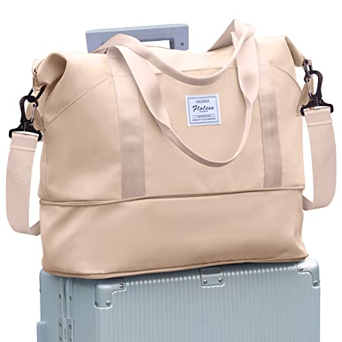 Travel Duffel Bag Carry On Overnight Weekender Bags for Women Hospital Tote (A117-beige-expandable / X-large)