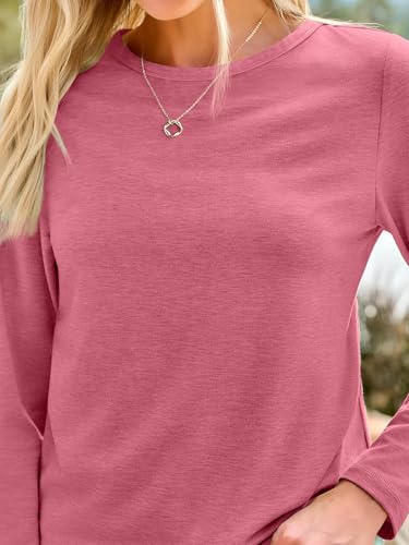 Long Sleeve Shirts for Women Casual Crewneck Tops Basic Tees (XX-Large / 01hotpink)