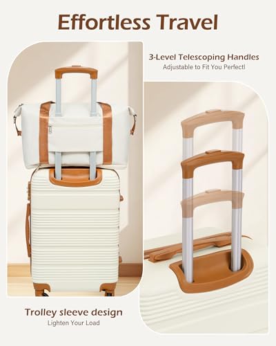 Luggage Sets with Spinner Wheels (3 piece set(DB) / WHITE-BROWN)