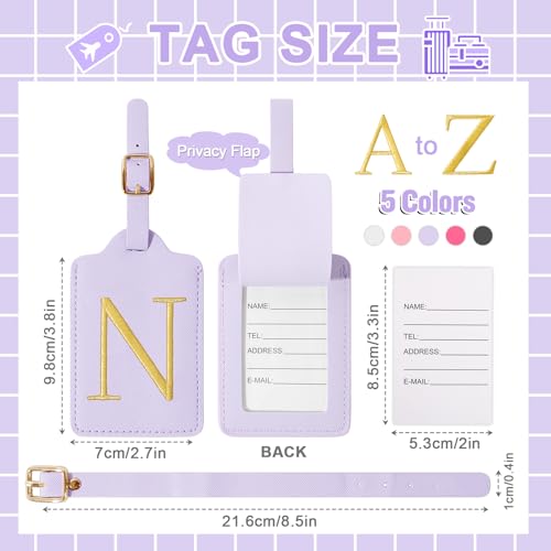 Personalized Initial Luggage Tags for Suitcase (Purple Leather,glod Letter / N)
