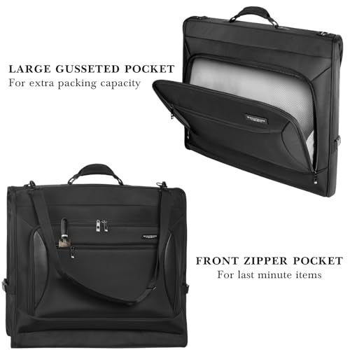 WallyBags Solutions 45" Premium Garment Bag with shoulder strap and pockets (45-Inch / Black)