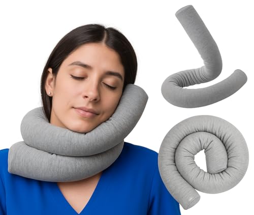 Twist Memory Foam Travel Pillow for Neck (Silver / Extra Large (35" w/ cord))