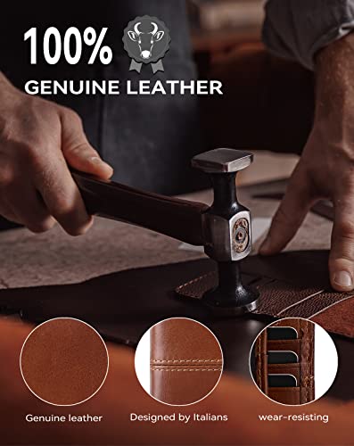 Wallet for Men RFID Blocking Genuine Leather Bifold Wallets (redbrown)