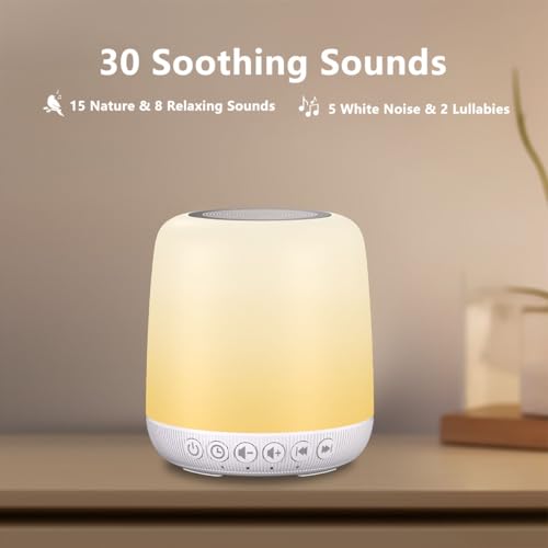 White Noise Sound Machine for Sleep Portable Sound Machine with 30 Soothing Sounds 12 Night Light Colors 4 Timer Sleep Machine for Baby Adults (Milky White)