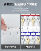 20 Position Key Cabinet with Combination Lock Resettable White Digital Security Storage Box Steel Key Organizer with Colorful Key Tag Labels Stickers and Hooks (White / 20 Keys)