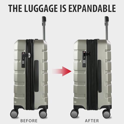 Hardside Expandable Carry On Luggage with Spinner Wheels & Built (Champagne)