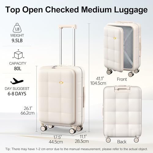24 Inch Checked Luggage Hardside Suitcase Top Opening Suitcases (24 Inch / Cream)