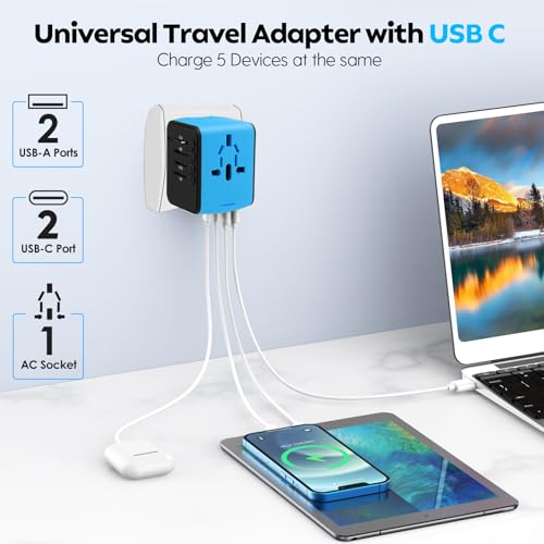 Universal Travel Adapter (2TYPE C+2USB-Sky Blue Black)