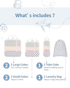 6 Set Compression Packing Cubes for Travel Women Men (Z-Grayish Blue Checkerboard)
