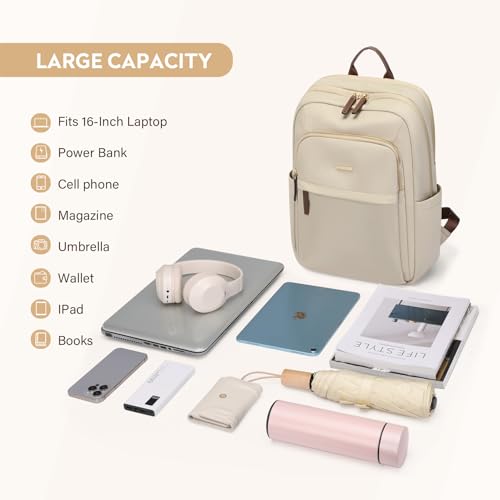 Hiking Travel Backpack for Women Casual Business Weekender Multilayer Laptop Bag (A-apricot / 16 Inch)
