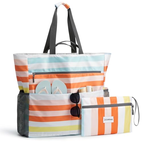 Beach Bag Waterproof Sandproof Large Capacity Foldable for Women (Rainbow / 50L)