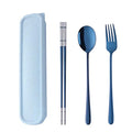 3 PCS Stainless Steel Travel Camping Flatware Set Fork Spoon Chopsticks with Portable Case (Blue)